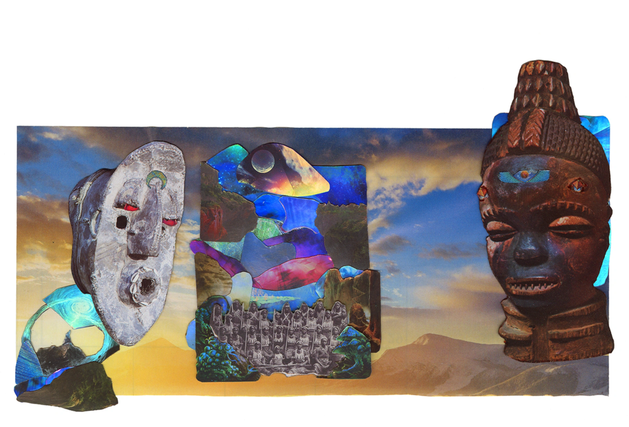 Collage — Yoruba masks and cosmos